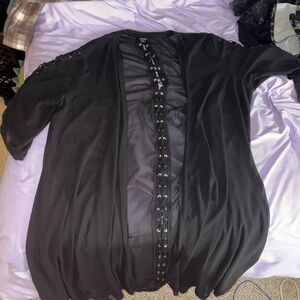 Black Sheer Kimono with Lace Up Detail